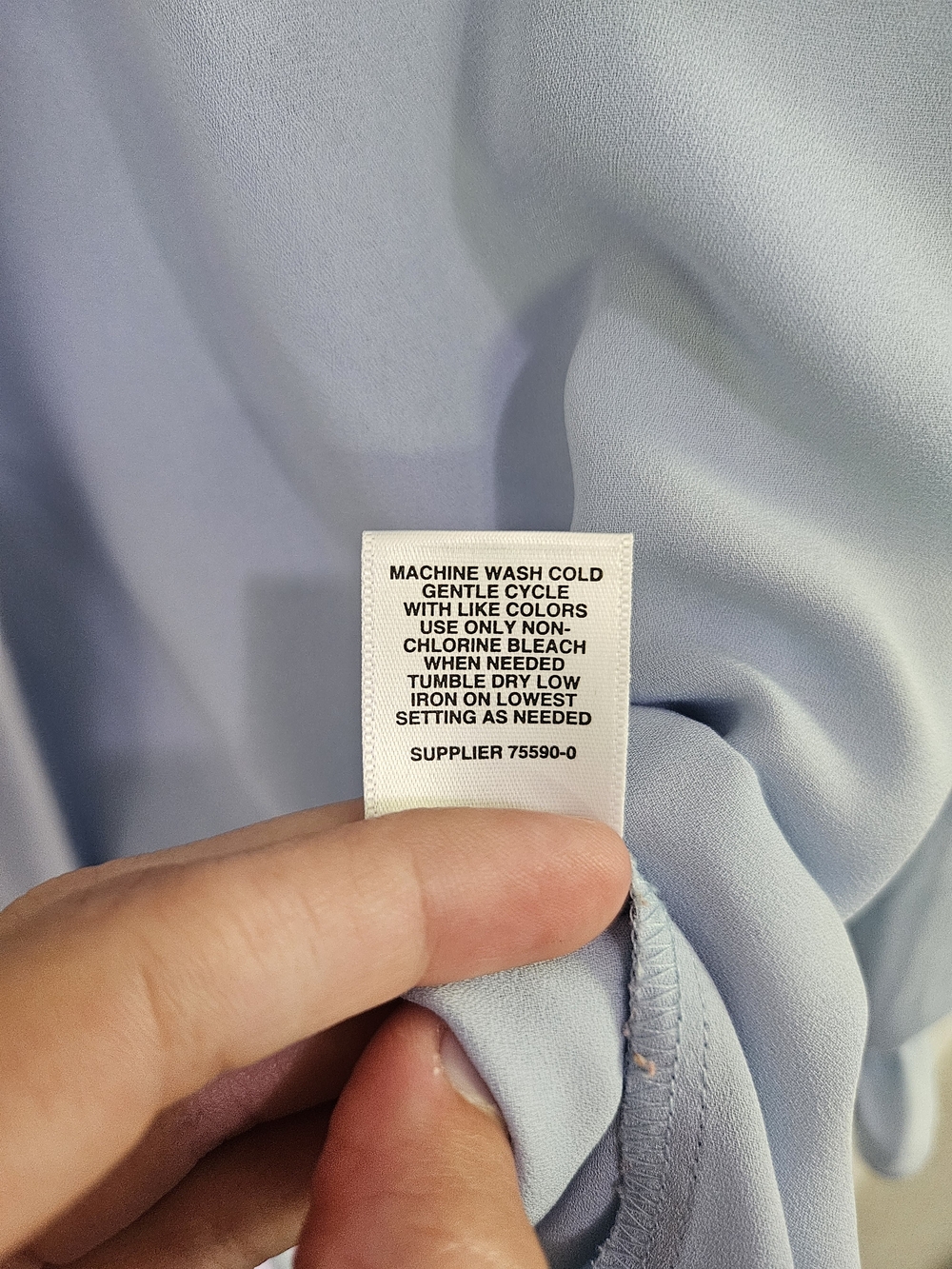 Ruffled Tie-Neck Long Sleeve Blouse - Light Blue - Picture 5 of 8